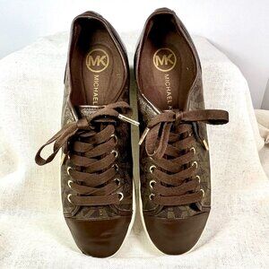 Michael Kors City Sneakers Brown Leather MK Logo Lace-Up Women’s Size 8.5M